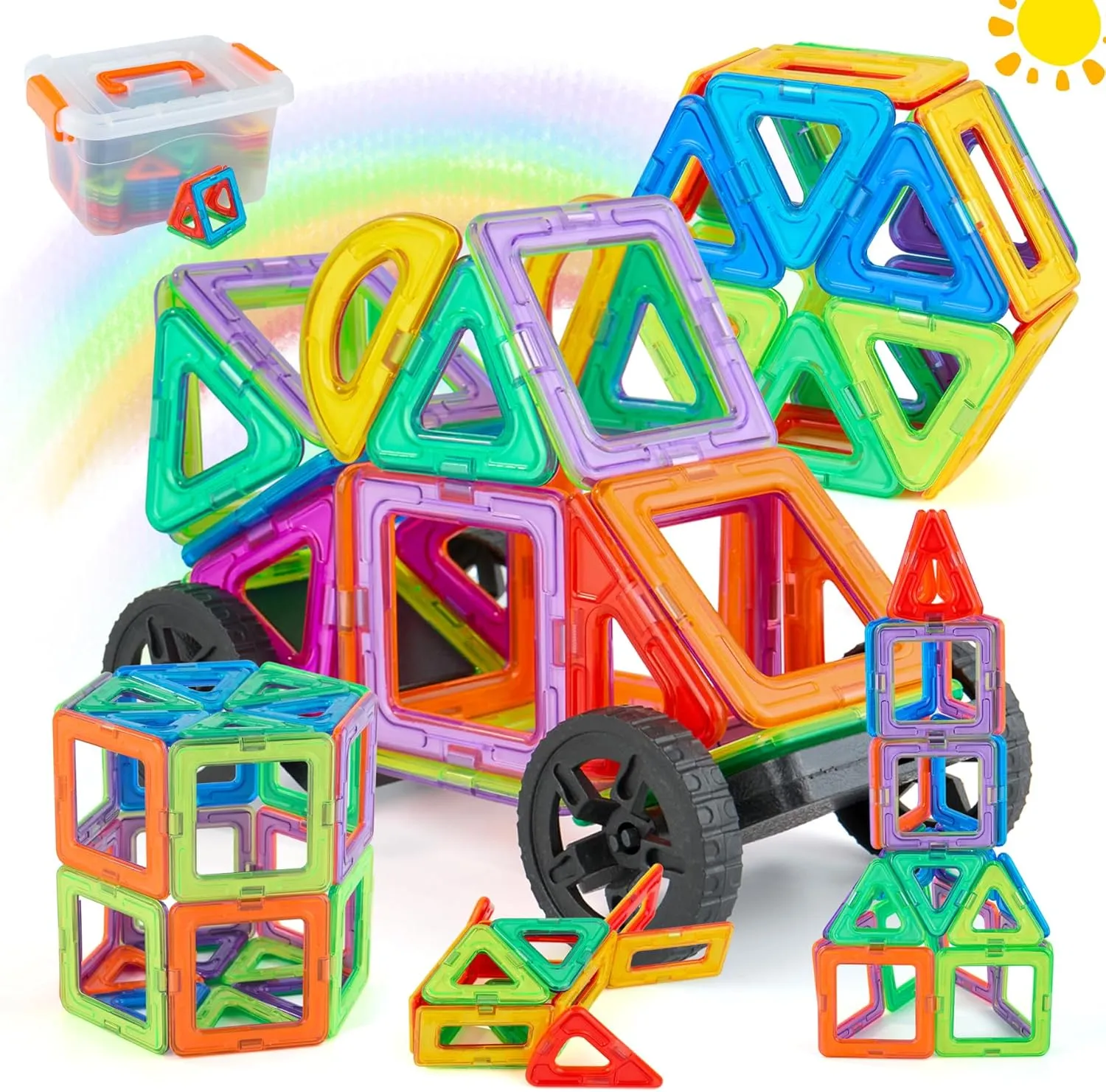 Miereirl Magnetic Tiles Toddlers Toys, 88PCS Magnet Building Blocks Set with 2 Cars, Kids Building Blocks Set STEM Creativity Educational Toys Christmas Birthday Gifts for Toddlers 4   Year Old