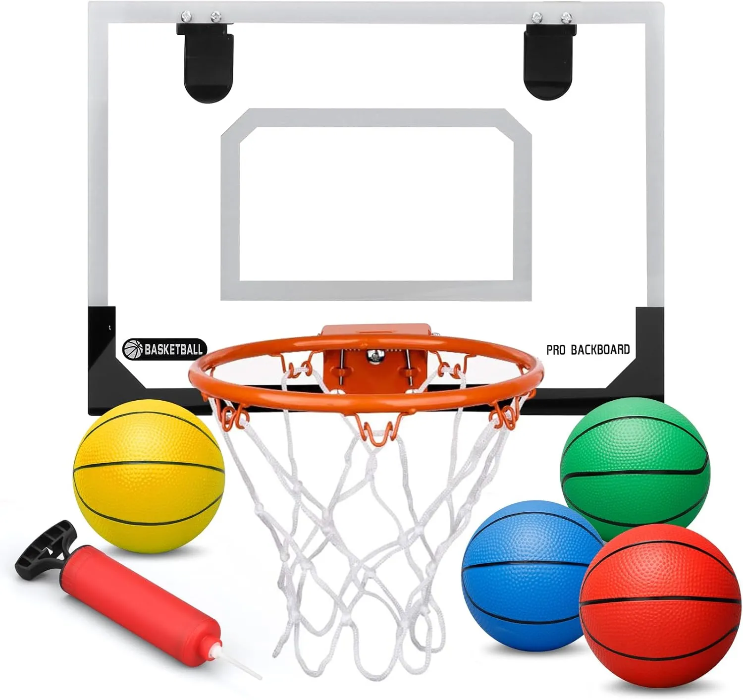 Mini Basketball Hoop Set for Kids Adults, Indoor Play Wall Mount Basketball Hoop for Door with 4 Small Replacement Toddler Basketballs, ABS Backboard Metal Rim Goal Sport Gifts for Pool Game Fun