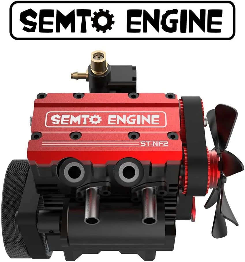 Mini Engine Model Kit, SEMTO ST-NF2 7.0cc Inline Double-Cylinder Four-Stroke Air-Cooled Nitro Interal Combustion Engine Model, DIY Physics Experiment Toys for Adults