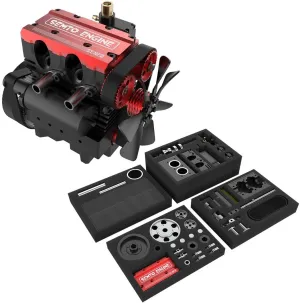 Mini Engine Model Kit, SEMTO ST-NF2 7.0cc Inline Double-Cylinder Four-Stroke Air-Cooled Nitro Interal Combustion Engine Model, DIY Physics Experiment Toys for Adults