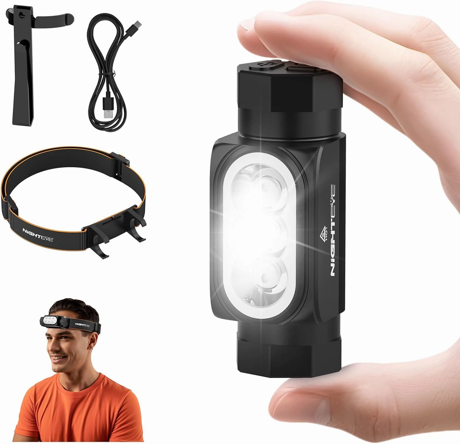 Mini Flashlight Rechargeable Headlamp - High Lumens Magnetic Handheld Flashlights Waterproof Bright Camping Flashlight 6 Modes for Outdoor Hiking Fishing