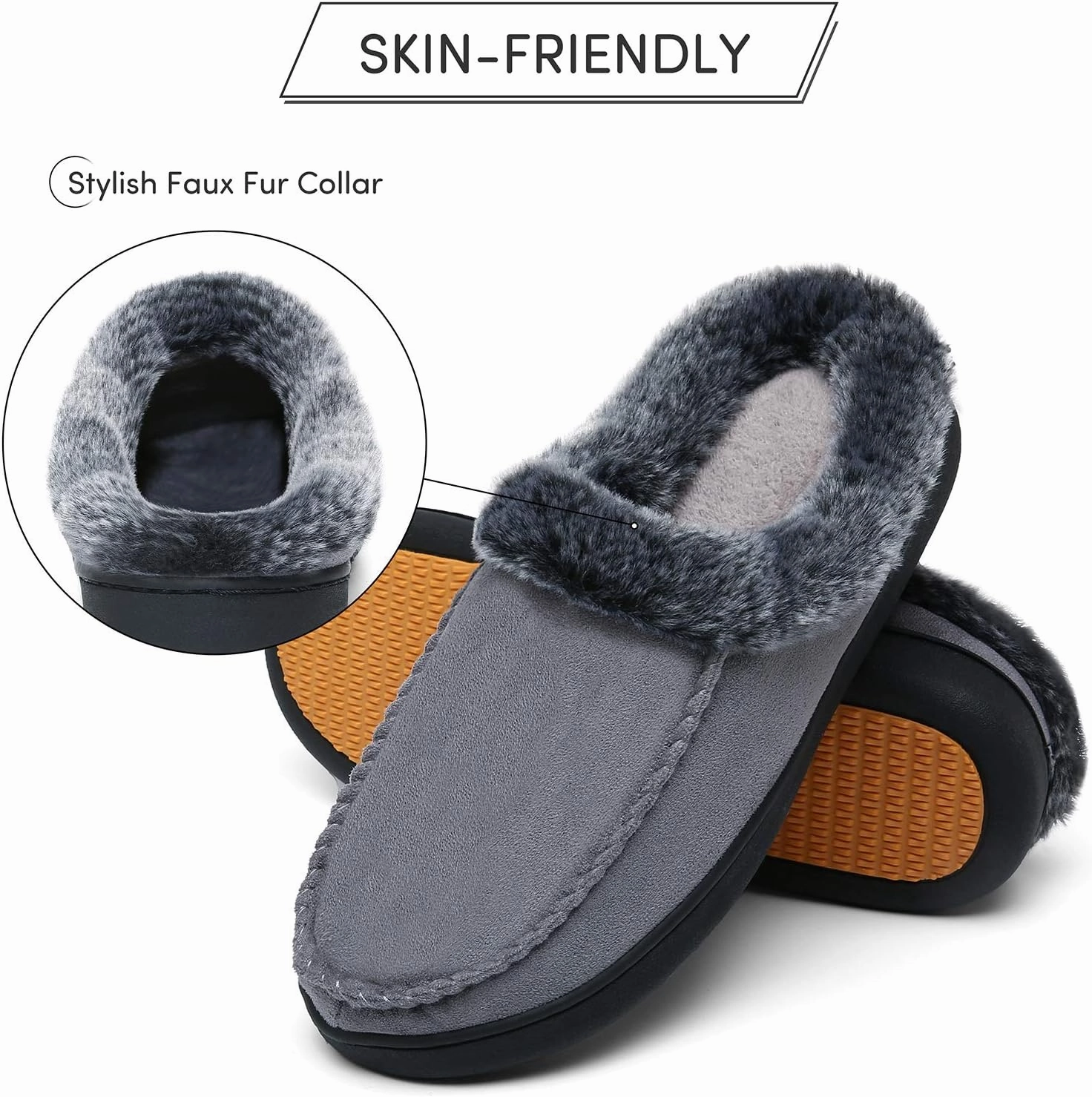 Mishansha Women's House Shoes Memory Foam Suede Moccasin Slippers Winter Warm Fleece Lined Home Shoes with Anti-Skid Rubber Sole