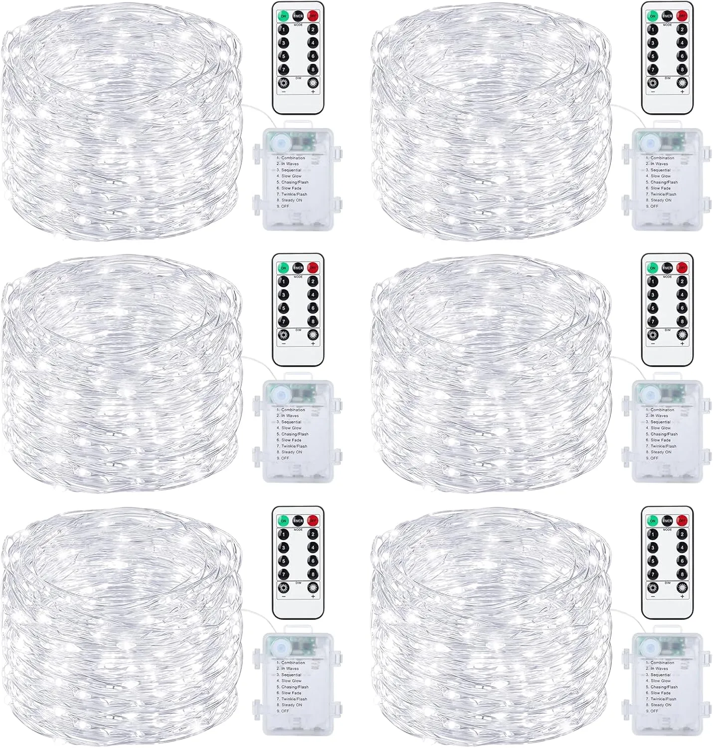 Mlambert 6 Pack 33FT Fairy Lights Battery Operated with Remote and Timer, Waterproof Dimmable 8 Modes Lights for Classroom Backyard Party-Cool White