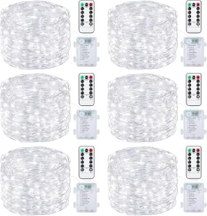 Mlambert 6 Pack 33FT Fairy Lights Battery Operated with Remote and Timer, Waterproof Dimmable 8 Modes Lights for Classroom Backyard Party-Cool White