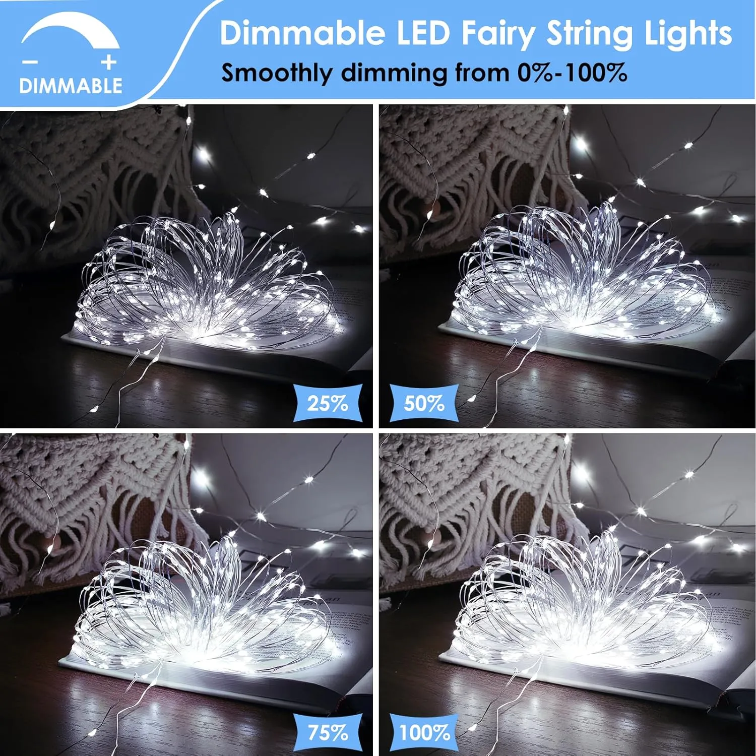 Mlambert 6 Pack 33FT Fairy Lights Battery Operated with Remote and Timer, Waterproof Dimmable 8 Modes Lights for Classroom Backyard Party-Cool White