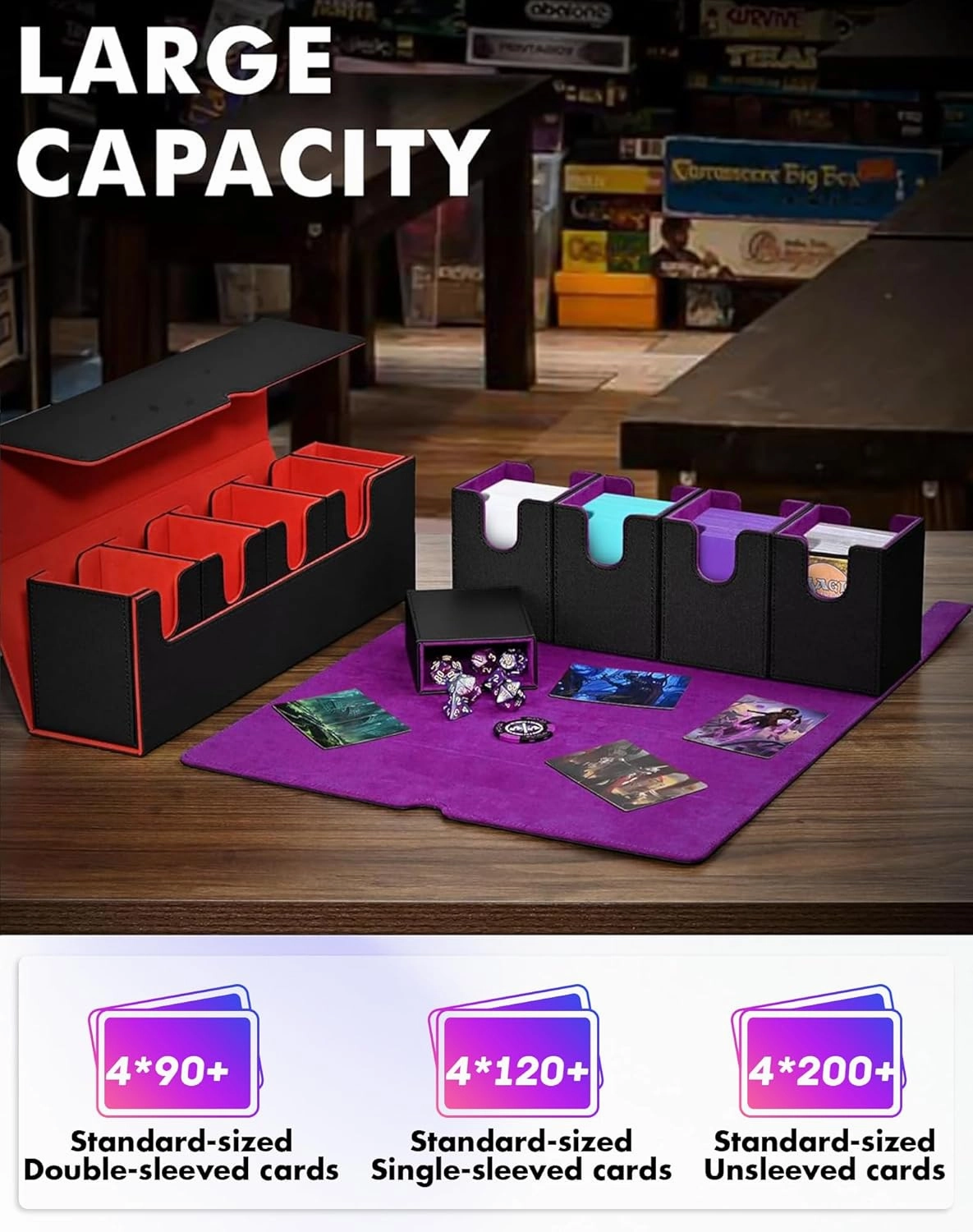 Modern Black&Purple Card Storage Box for MTG, Yugioh, Sports Cards, 5-in-1, Holds 800  Unsleeved Cards, Strong Magnetic Closure