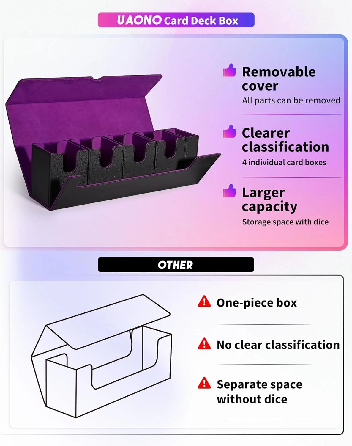 Modern Black&Purple Card Storage Box for MTG, Yugioh, Sports Cards, 5-in-1, Holds 800  Unsleeved Cards, Strong Magnetic Closure