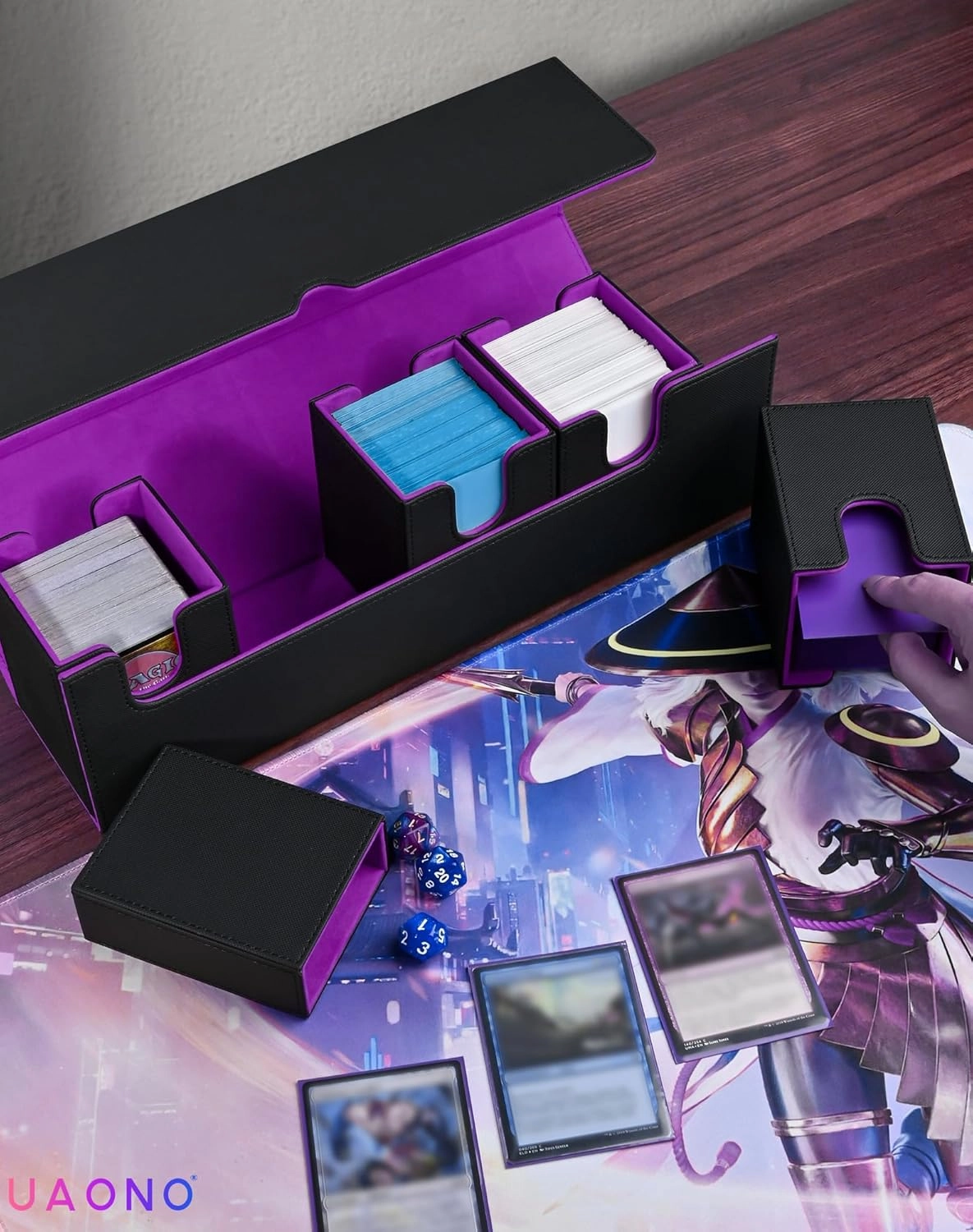 Modern Black&Purple Card Storage Box for MTG, Yugioh, Sports Cards, 5-in-1, Holds 800  Unsleeved Cards, Strong Magnetic Closure
