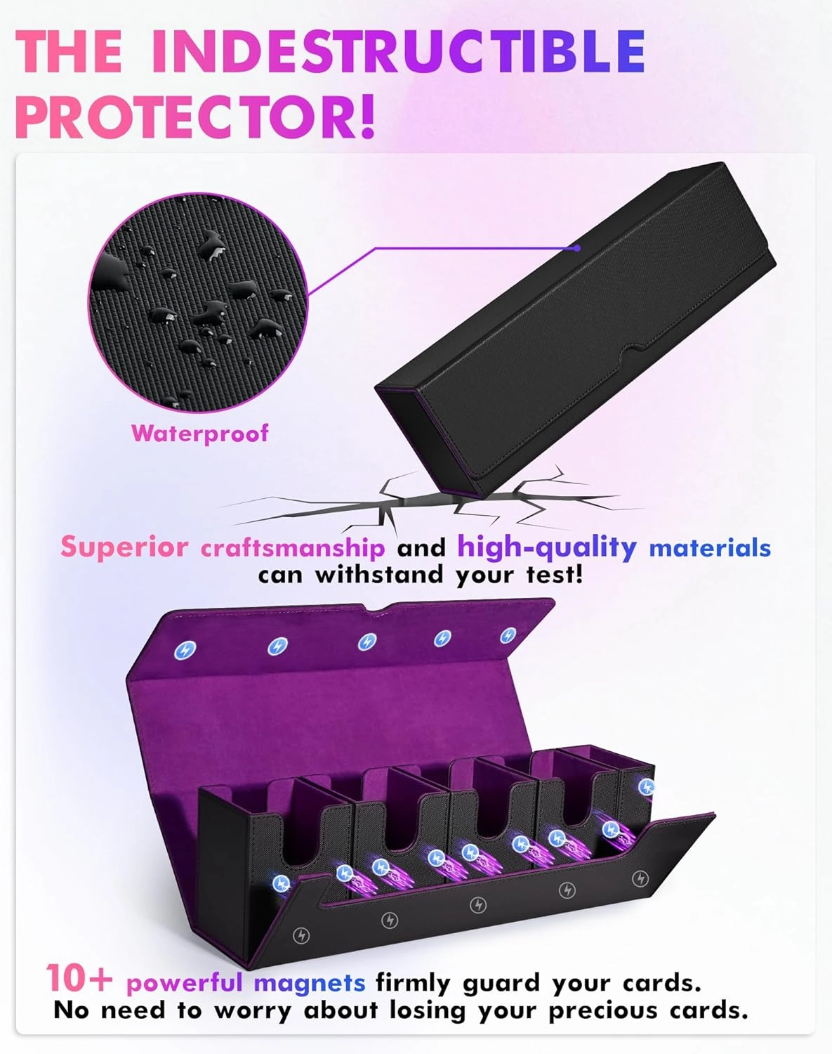 Modern Black&Purple Card Storage Box for MTG, Yugioh, Sports Cards, 5-in-1, Holds 800  Unsleeved Cards, Strong Magnetic Closure