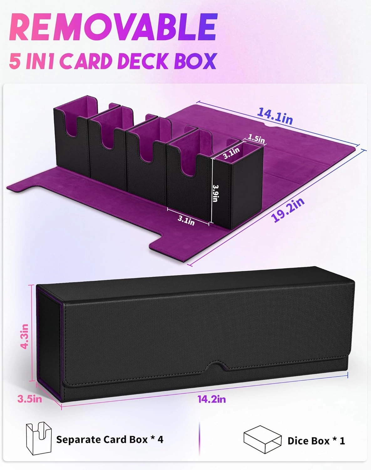 Modern Black&Purple Card Storage Box for MTG, Yugioh, Sports Cards, 5-in-1, Holds 800  Unsleeved Cards, Strong Magnetic Closure