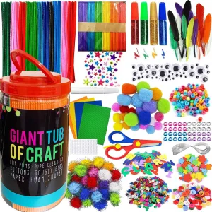 MOISO Kids Crafts and Art Supplies Jar Kit - 550  Piece Set - Plus Glitter Glue, Construction Paper, Colored Popsicle Sticks, Eyes, Pipe Cleaners