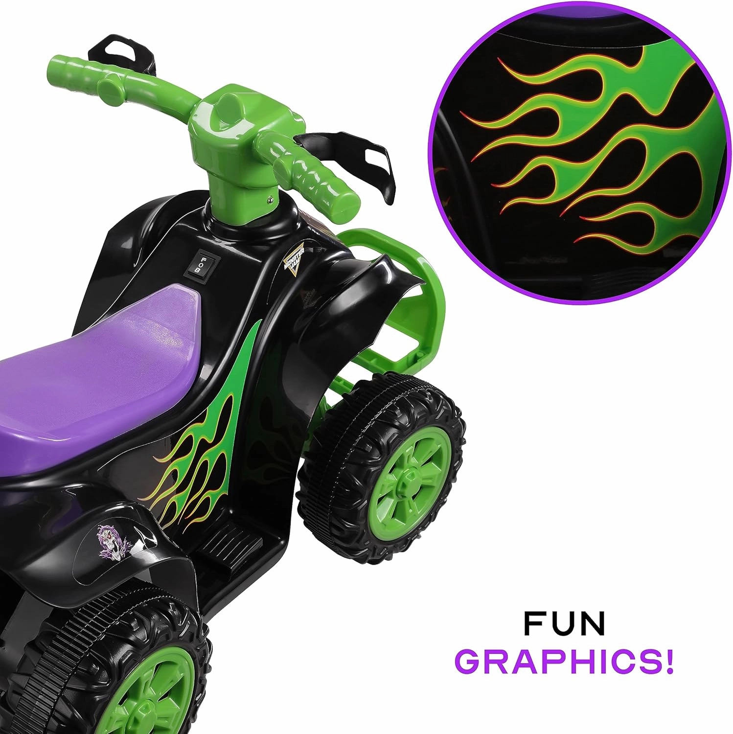 Monster Jam 6V ATV Quad for Kids - Powerful and Safe Ride-On Toy with Rechargeable Battery - Forward and Reverse Driving - Max Weight Capacity of 55 LBS - Ages 2-3 Years
