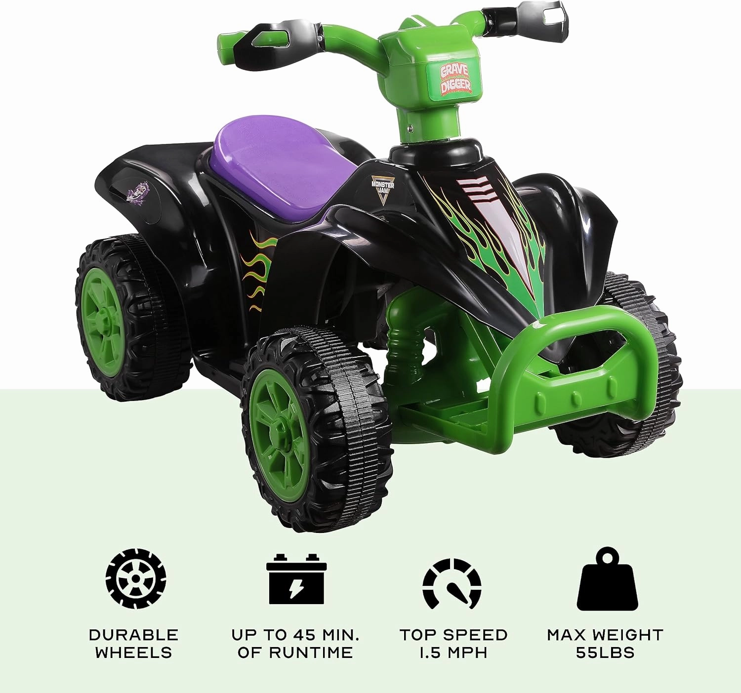 Monster Jam 6V ATV Quad for Kids - Powerful and Safe Ride-On Toy with Rechargeable Battery - Forward and Reverse Driving - Max Weight Capacity of 55 LBS - Ages 2-3 Years