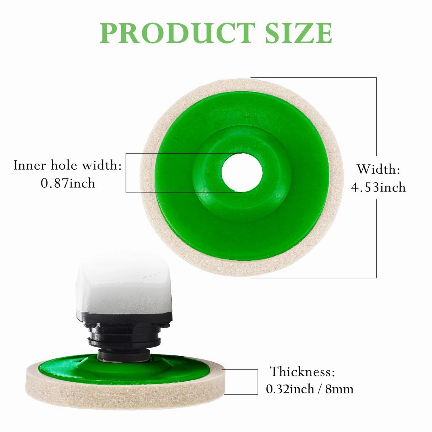 Mornajina 10 Packs 4.5" x 7/8" Round Wool Polishing Wheel Disc Kit for Angle Grinder 7/8" (Model 115/125), Buffing Wheel Disc for Metal, Marble, Furniture, Car Wax, Granite (12mm Thickness, Green)