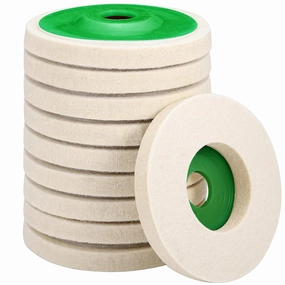 Mornajina 10 Packs 4.5" x 7/8" Round Wool Polishing Wheel Disc Kit for Angle Grinder 7/8" (Model 115/125), Buffing Wheel Disc for Metal, Marble, Furniture, Car Wax, Granite (12mm Thickness, Green)