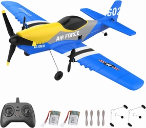 Mostop RC Plane 3 CH Remote Control Airplane Fighter Toy, Ready to Fly, Easy to Fly RC Glider for Beginners, 6-axis Gyro Stabilizer, RTF 2.4GHz RC Aircraft with 2 Rechargeable Batteries