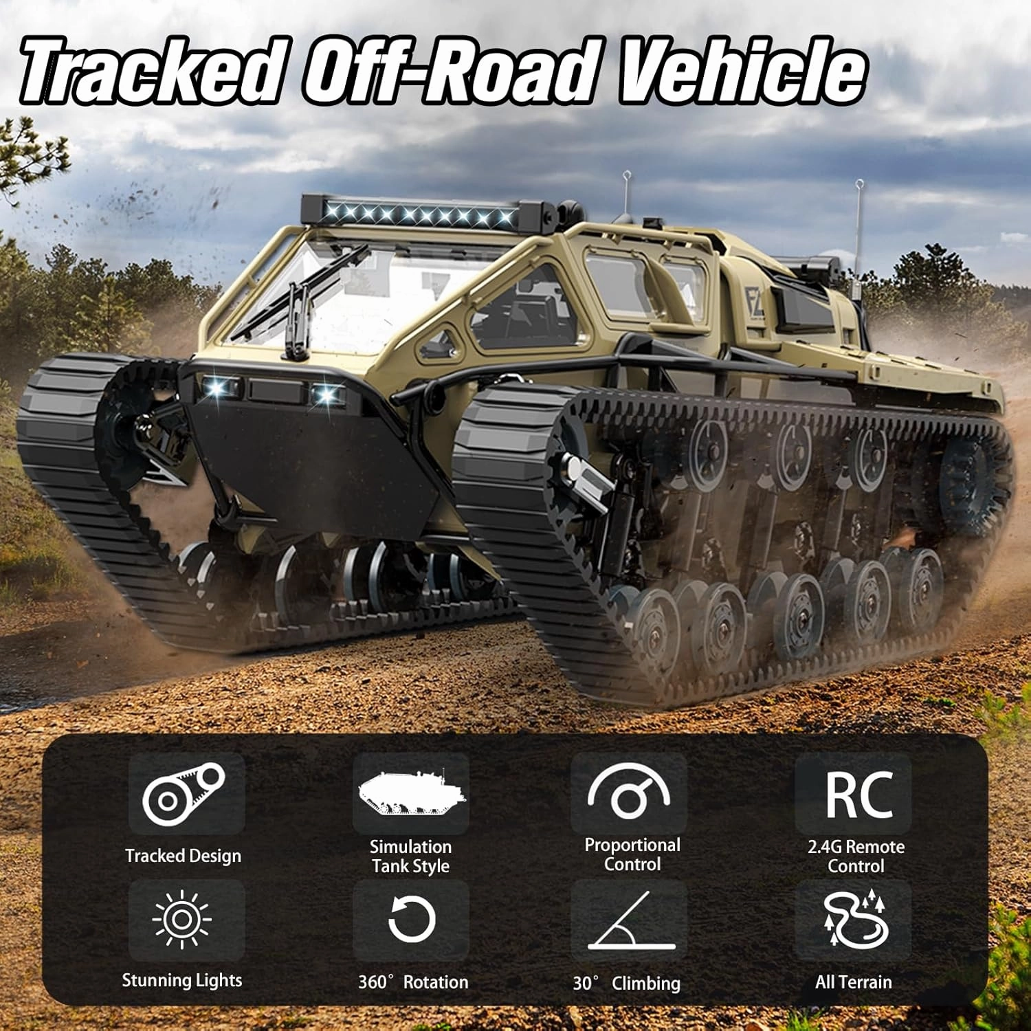 Mostop Remote Control Tank 1/16 Scale Transport Military Vehicle RC Tank Offroad Crawler for Kids, 2.4Ghz Remote Control Crawler Drift Tank with 2 Batteries, 360°Rotating Drifting Army Armored Truck