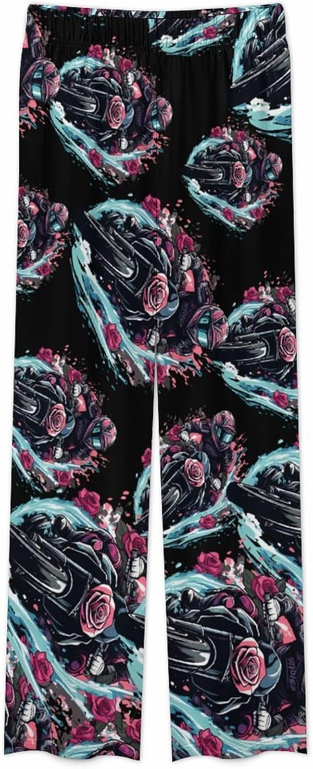 Motorcross Rider Roses Mens Pajamas Set Long Sleeve Sleepwear 2 Piece Button Down Lounge Set