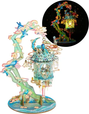 MU 3D Metal Puzzles for Adult Lucky Magpie Palace Chinese Style Birdcage Miniature Building,DIY Metal Model Kits Building Birds and Flower Castle DIY Sets Gift