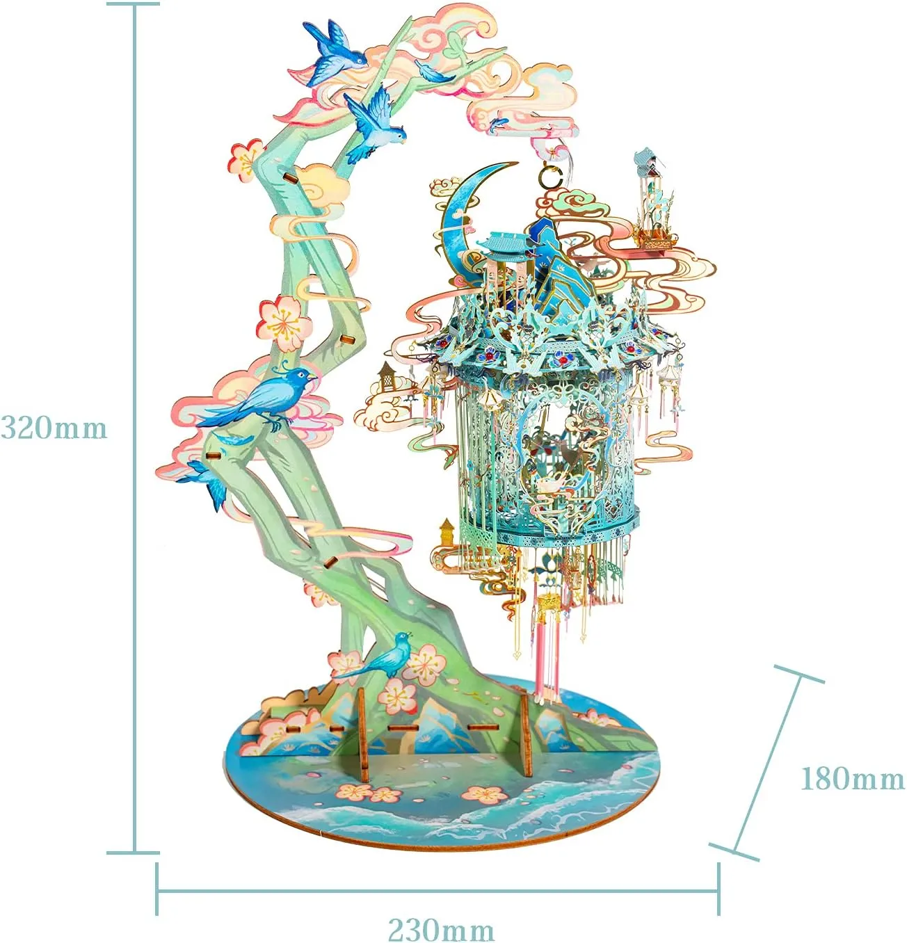 MU 3D Metal Puzzles for Adult Lucky Magpie Palace Chinese Style Birdcage Miniature Building,DIY Metal Model Kits Building Birds and Flower Castle DIY Sets Gift