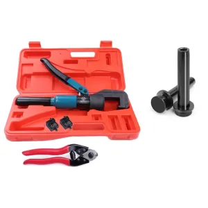 Muzata 45KN Hydraulic Hand Crimper Tool CK 12 Bundle with 30Pack 1/8" Black Stemball Swage Dead End Invisible Cable Railing Kit Terminal CR24