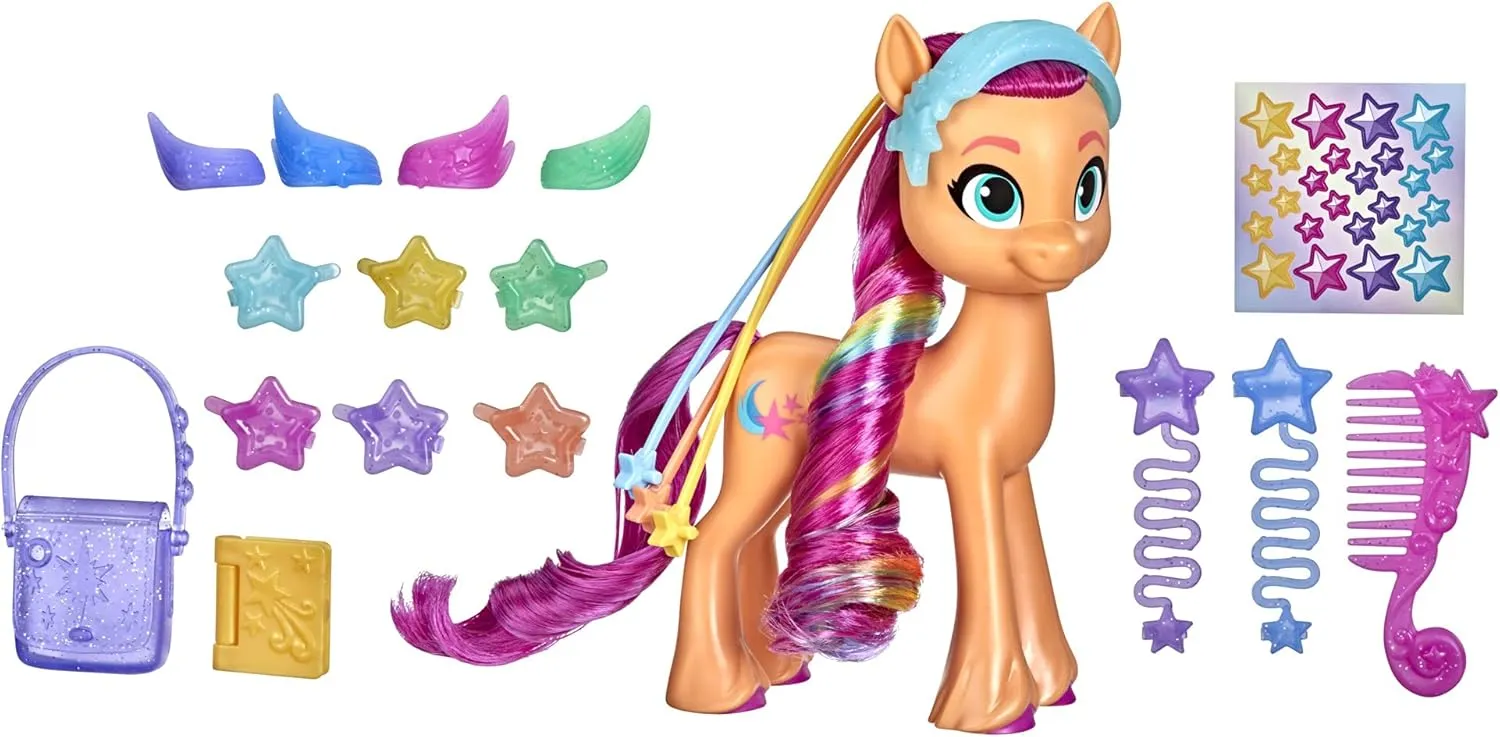 My Little Pony: A New Generation Rainbow Reveal Sunny Starscout - 6-Inch Orange Pony Toy with Surprise Rainbow Braid and 17 Accessories