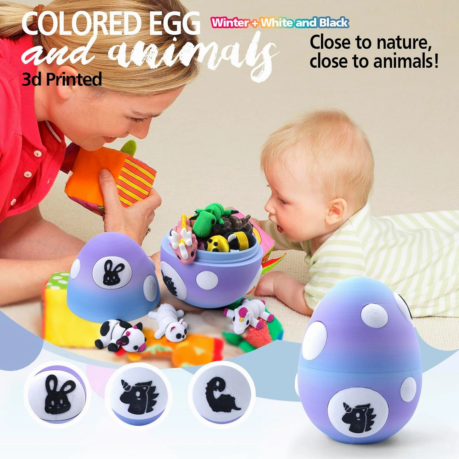 Mystery Mini 3D Printed Articulated Animal Figurines Set with Egg,Little Cute Animals Pocket Pet,3D Animals Toys,3D Printed Miniature Figurines Gift,Excutive Desk Toy(Dragon&Axolotl &Capybara