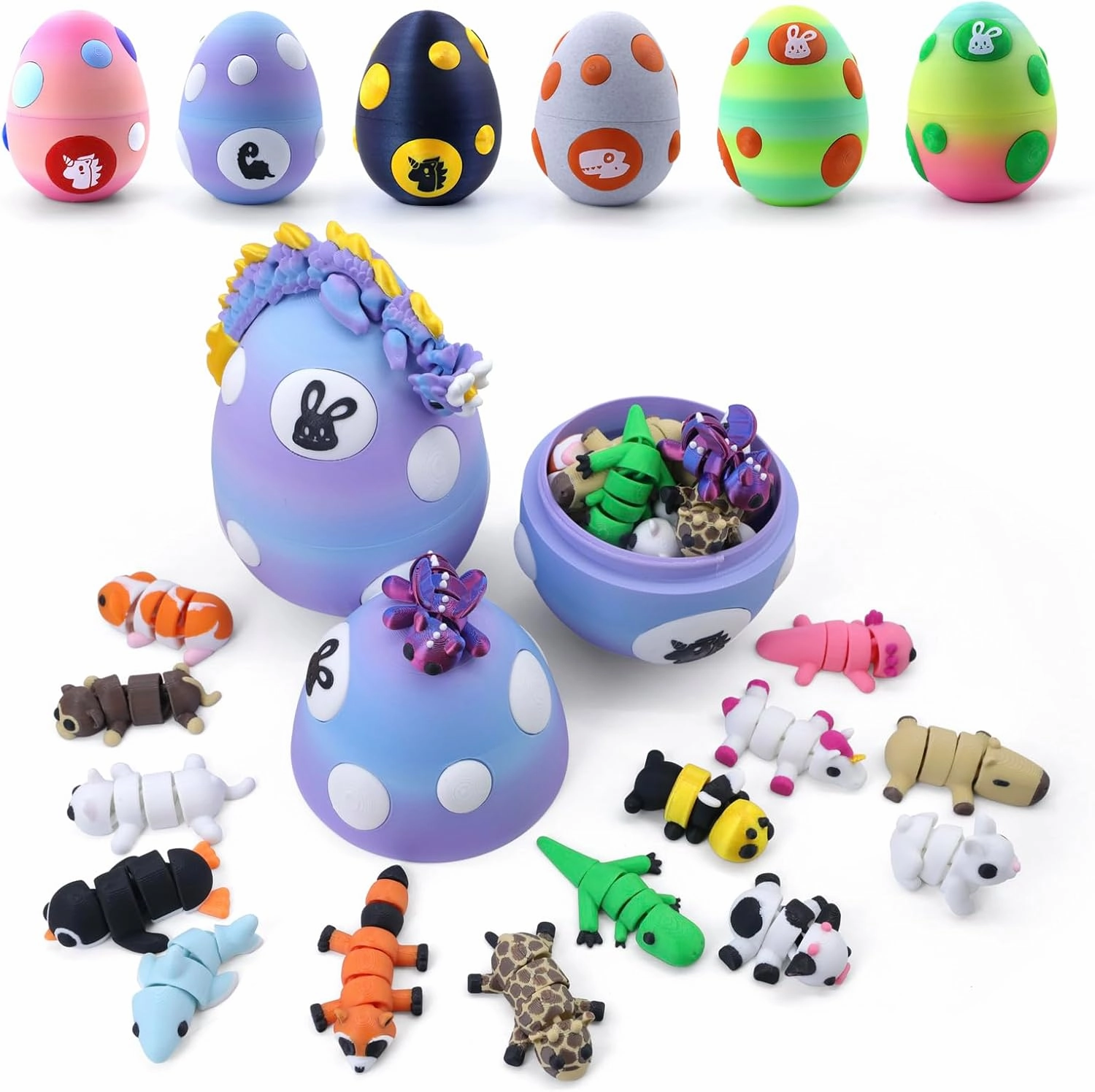 Mystery Mini 3D Printed Articulated Animal Figurines Set with Egg,Little Cute Animals Pocket Pet,3D Animals Toys,3D Printed Miniature Figurines Gift,Excutive Desk Toy(Dragon&Axolotl &Capybara