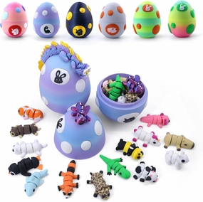 Mystery Mini 3D Printed Articulated Animal Figurines Set with Egg,Little Cute Animals Pocket Pet,3D Animals Toys,3D Printed Miniature Figurines Gift,Excutive Desk Toy(Dragon&Axolotl &Capybara