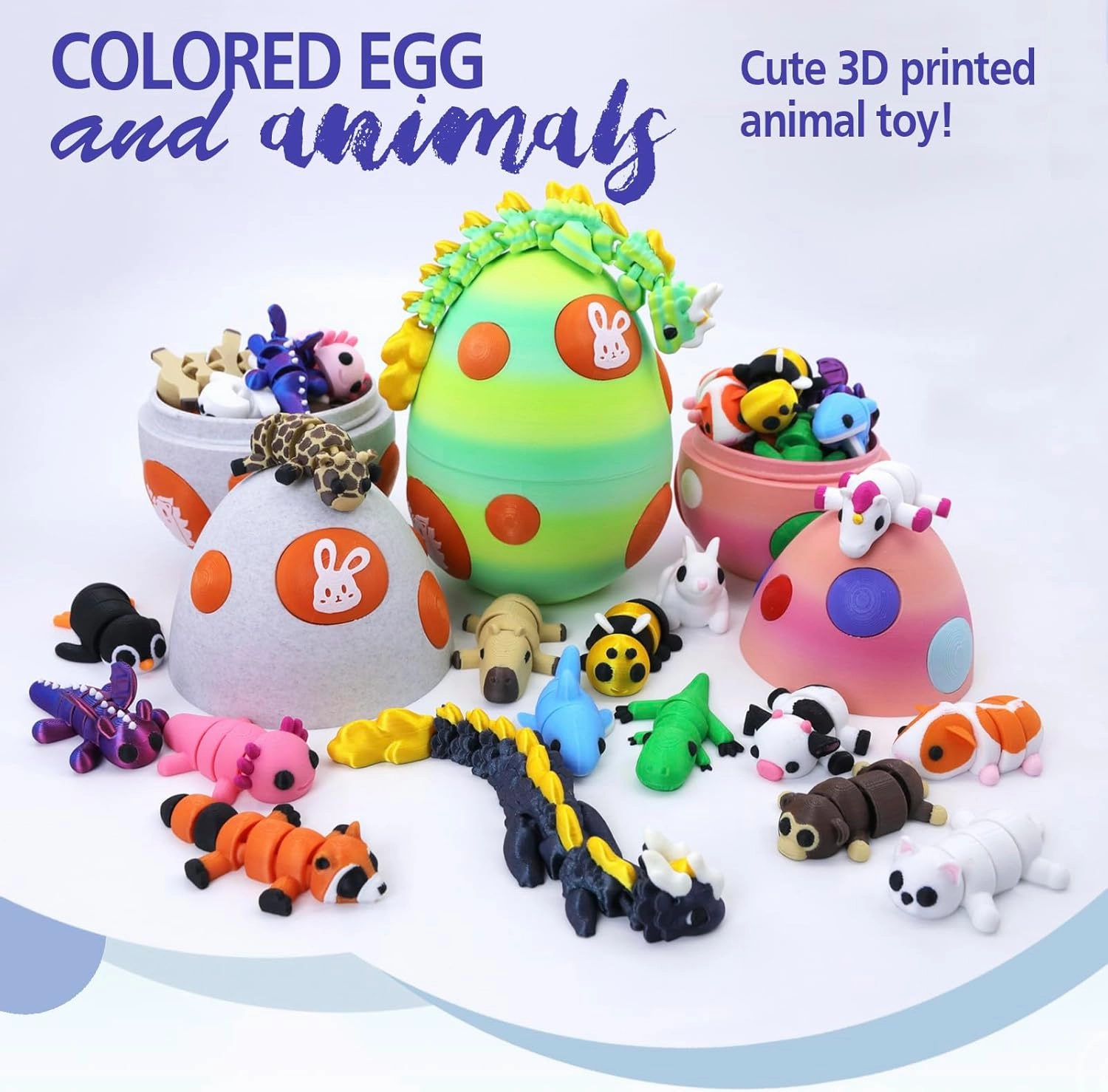 Mystery Mini 3D Printed Articulated Animal Figurines Set with Egg,Little Cute Animals Pocket Pet,3D Animals Toys,3D Printed Miniature Figurines Gift,Excutive Desk Toy(Dragon&Axolotl &Capybara
