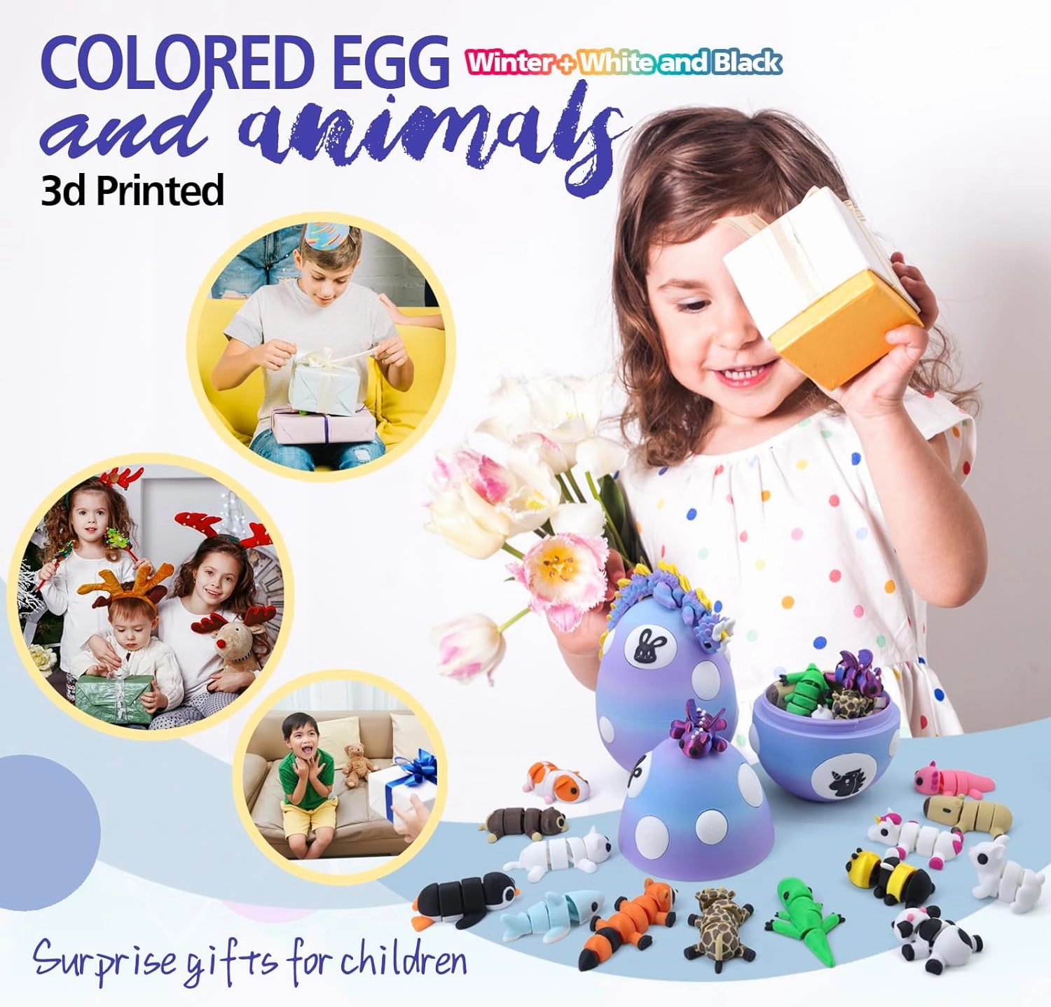 Mystery Mini 3D Printed Articulated Animal Figurines Set with Egg,Little Cute Animals Pocket Pet,3D Animals Toys,3D Printed Miniature Figurines Gift,Excutive Desk Toy(Dragon&Axolotl &Capybara
