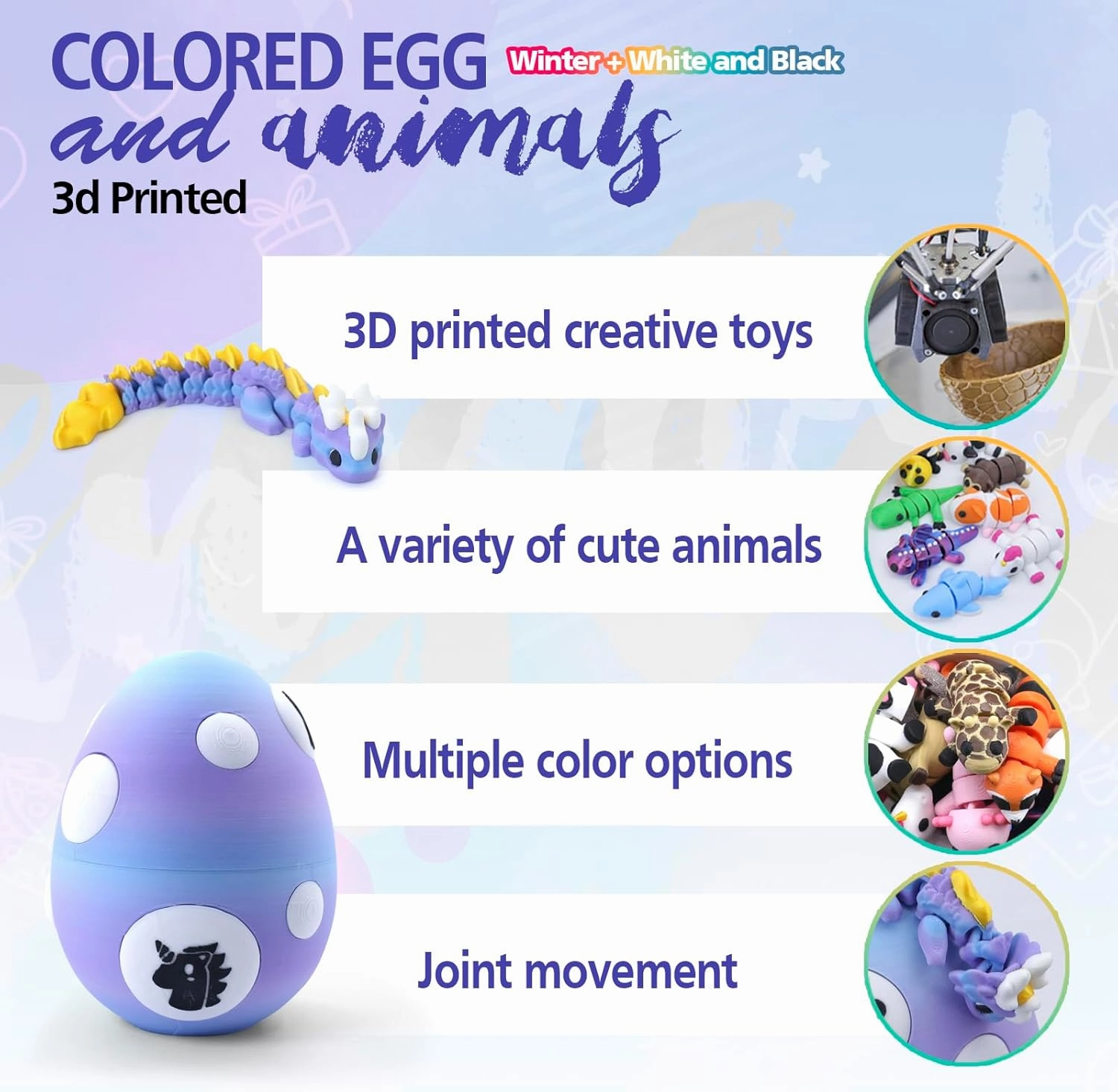 Mystery Mini 3D Printed Articulated Animal Figurines Set with Egg,Little Cute Animals Pocket Pet,3D Animals Toys,3D Printed Miniature Figurines Gift,Excutive Desk Toy(Dragon&Axolotl &Capybara
