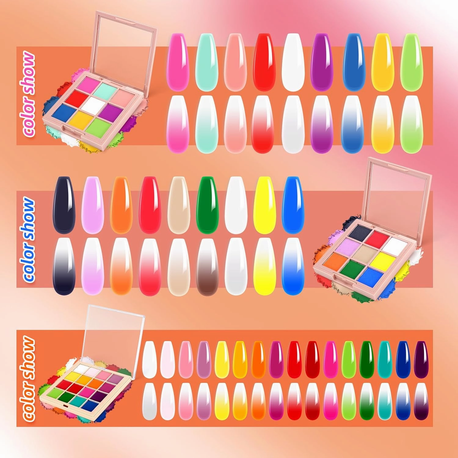 Nail Pigment Powder Palette Set, 16 Colors Ombre Nail Powder Palette with 100pcs Sponges &Grabbing Pen French Aura Nails Ombre Nail Art DIY Accessories Home Salon Art.