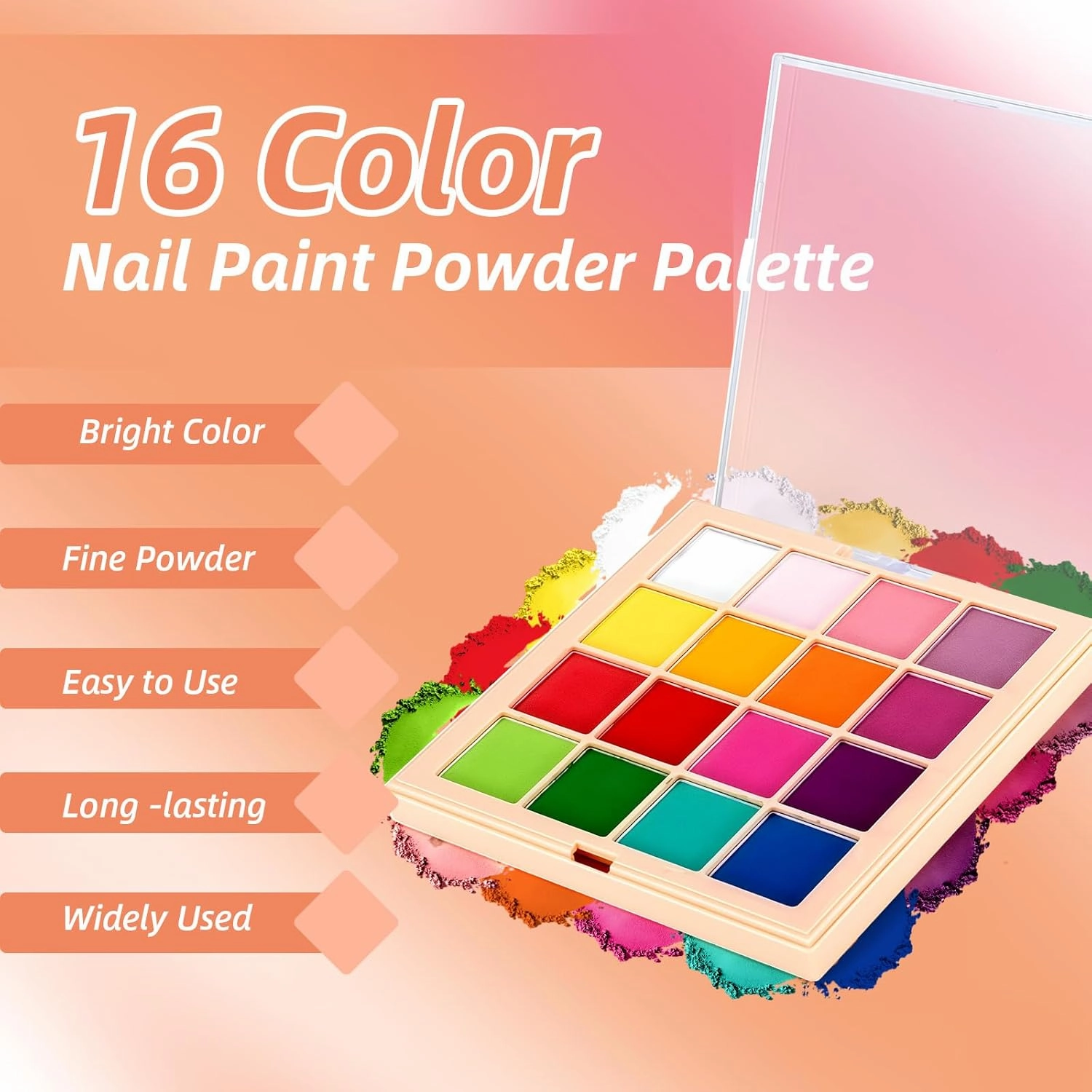 Nail Pigment Powder Palette Set, 16 Colors Ombre Nail Powder Palette with 100pcs Sponges &Grabbing Pen French Aura Nails Ombre Nail Art DIY Accessories Home Salon Art.