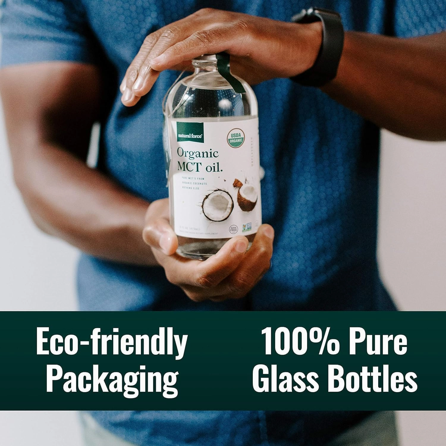 Natural Force Organic MCT Oil – Pure Glass Bottle – Made from 100% Cold Pressed Virgin Coconut Oil   Certified Keto, Paleo, Kosher, Vegan & Non-GMO – Lab Tested for Quality and Purity - 32 Ounce