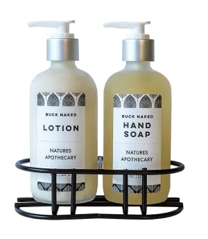 NATURE'S APOTHECARY DAYSPA Body Basics Buck Naked Soap Set - Eco-Friendly, Vegan, Hypoallergenic, Made in USA - Includes Lotion & Refillable Liquid Soap with Metal Holder