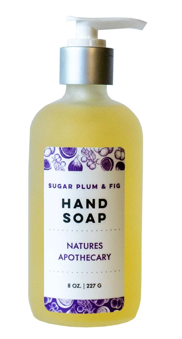 NATURE'S APOTHECARY Sugar Plum & Fig Liquid Soap - Vegan, Sulfate-Free, Hypoallergenic, All-Natural, Plant-Derived, Eco-Friendly Refillable, Made in USA by DAYSPA Body Basics, 8oz Glass Bottle