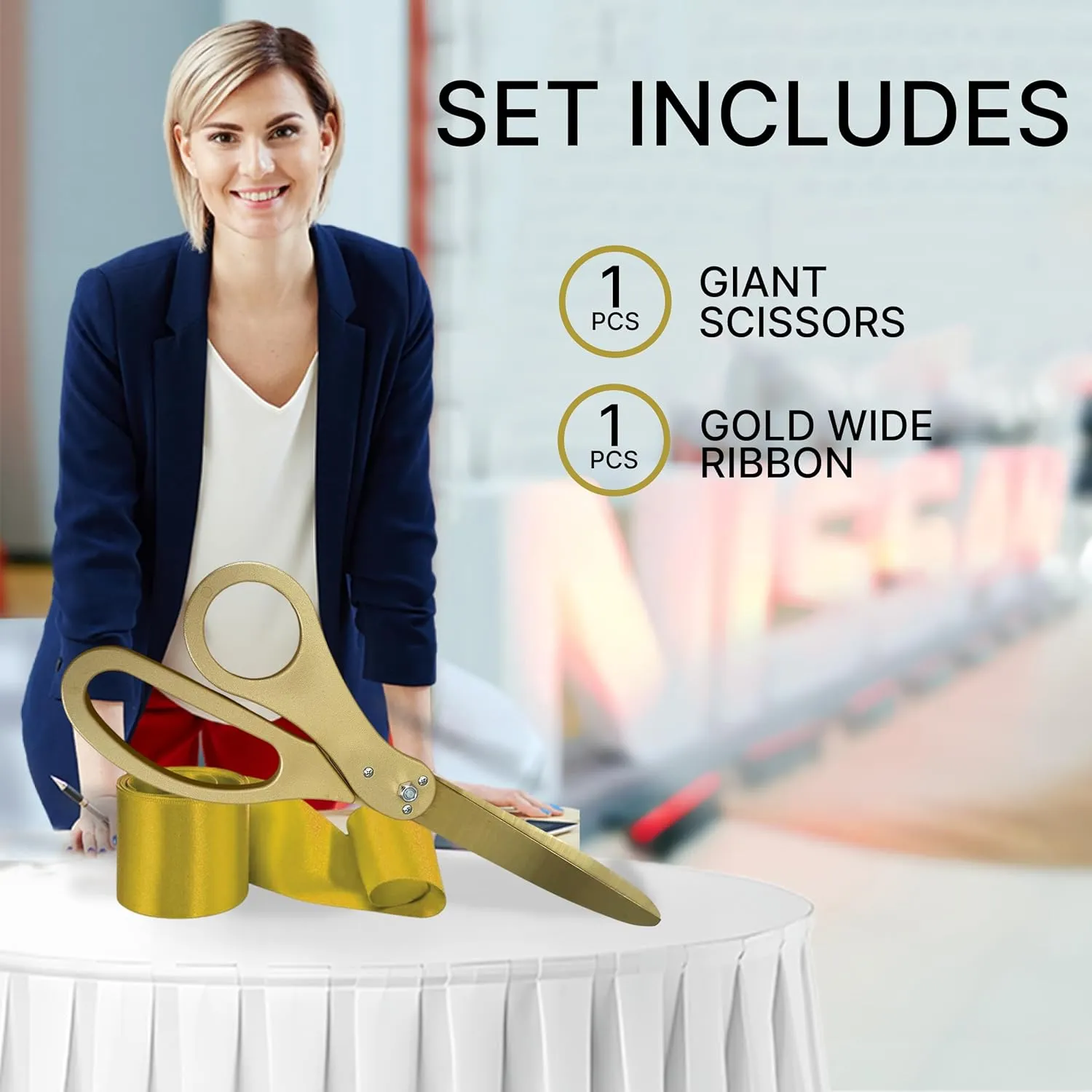 New Edition Grand Opening Ceremony Kit – Heavy Duty 25'' Scissors Gold with Golden Blades and Gold Satin Ribbon for Inauguration Ceremonies & Special Events