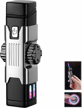 New Metal Windproof Double Arc Charging Pulse Plasma LED Lantern Lighter - Rechargeable Electric Candle Lighter With Plasma Arc (Silver)