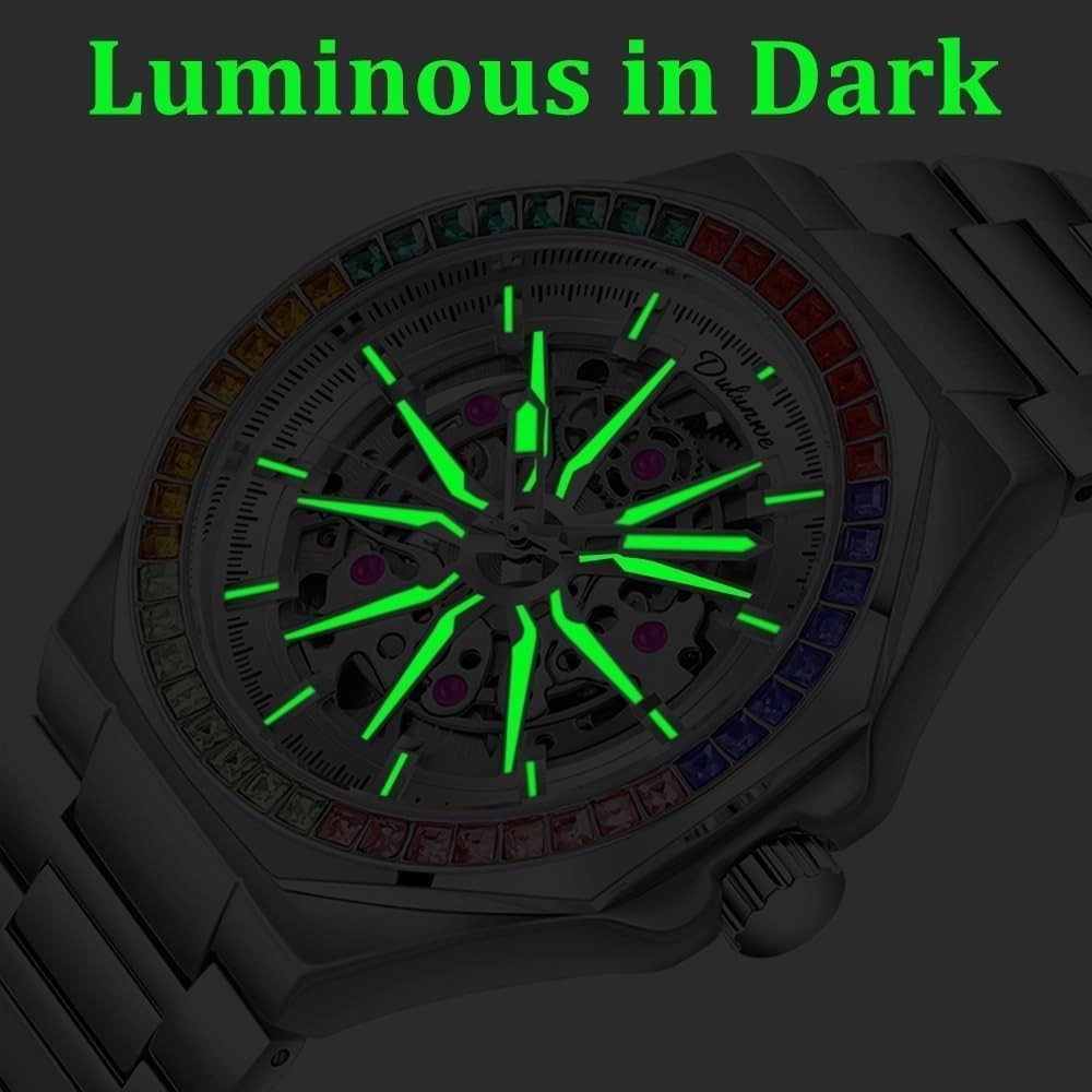 New Rainbow Diamond Bezels Watches Male Luxury Automatic Watch for Men Rapper Bracelet Skeleton Mechanical Wristwatch Waterproof Male Festive Gift