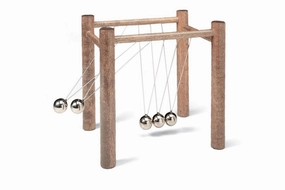 Newtonian Demonstrator – Newton’s Cradle Swinging Pendulum, Physics Kinetic Energy Transfer, Solid Wood 9” x 7” x 9”