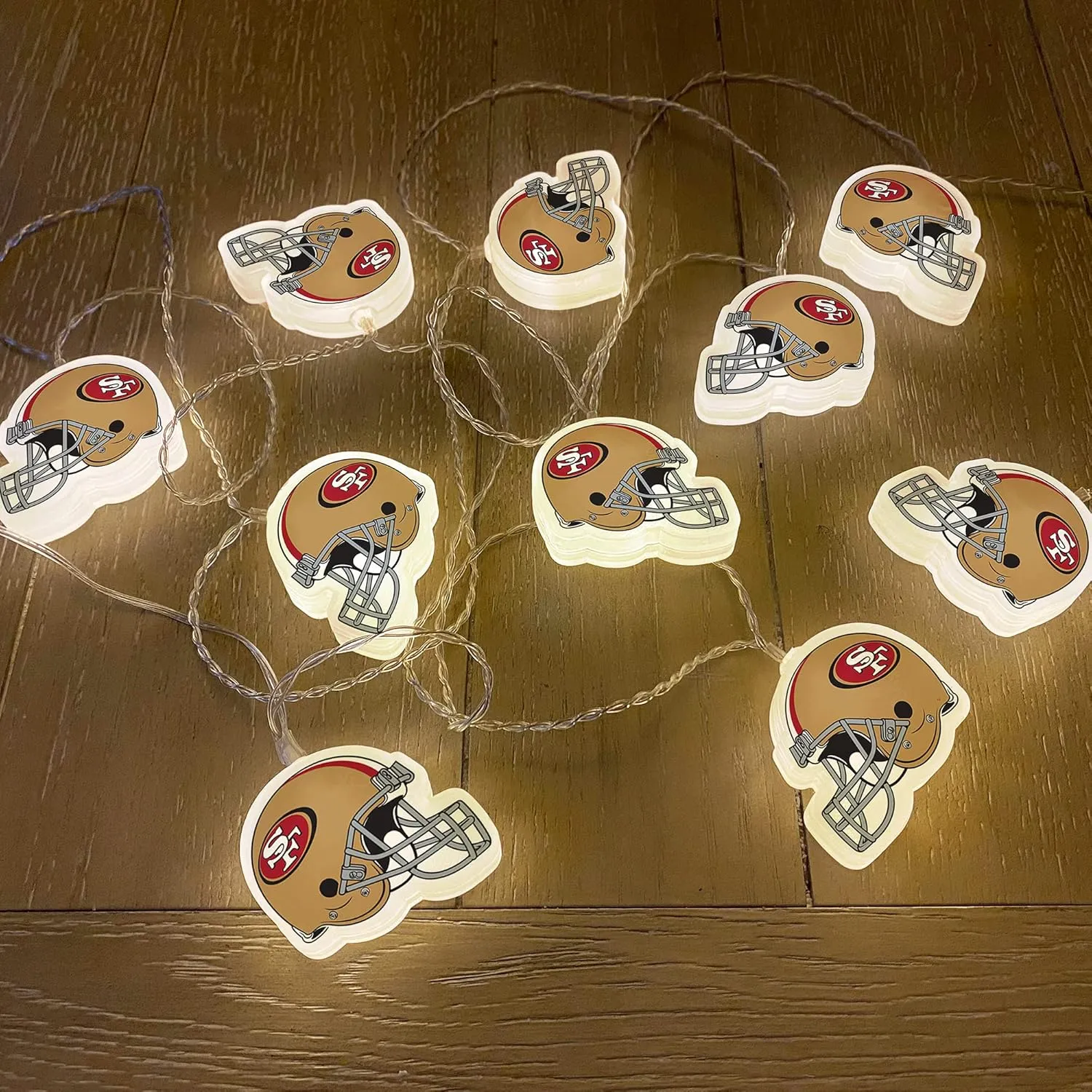 NFL LED Helmet String Lights with Adaptor Plug Included, Battery Operated Football Fairy Lights for Indoor Home Décor