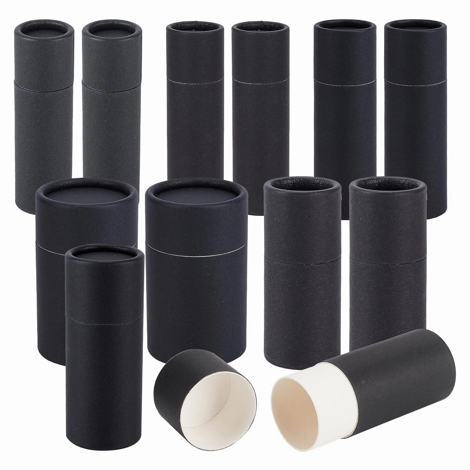 NICENEEDED 12 PCS Twist Up Lip Balm Tubes, Empty Lip Gloss Balm Holder, Kraft Paper Rotatable Deodorant Containers for DIY Homemade Lipsticks, Chapsticks and Homemade Solid Perfume (Black Set)