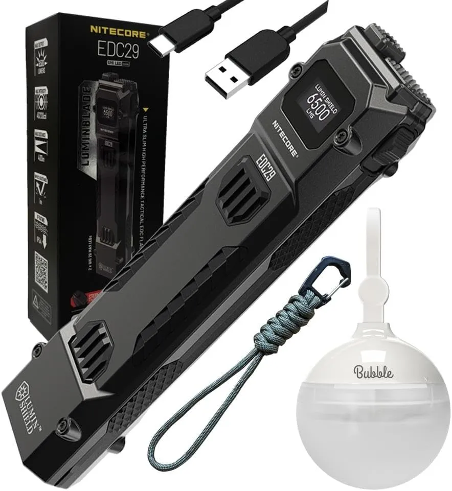 Nitecore EDC29 - Bubble Lantern EDC29 6500 Lumen Rechargeable Flashlight & Bubble Portable Camping Lantern Combo – Ultra-Compact Flashlight & Warm LED Lantern for Outdoor, EDC, & Emergency Use