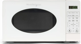 Nostalgia Modern Retro Countertop Microwave Oven - 700-Watt - 0.7 cu ft - 12 Pre-Programmed Cooking Settings - Digital Clock - Kitchen Appliances - White