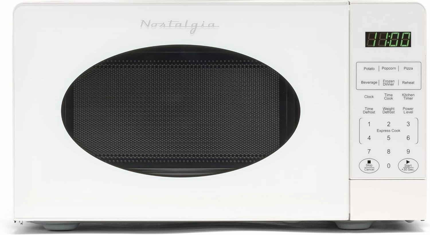 Nostalgia Modern Retro Countertop Microwave Oven - 700-Watt - 0.7 cu ft - 12 Pre-Programmed Cooking Settings - Digital Clock - Kitchen Appliances - White