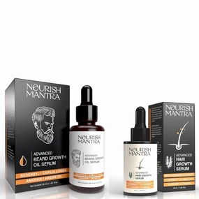 NOURISH MANTRA - Advanced Beard Growth Oil Serum and Advanced Hair Growth Serum Combo