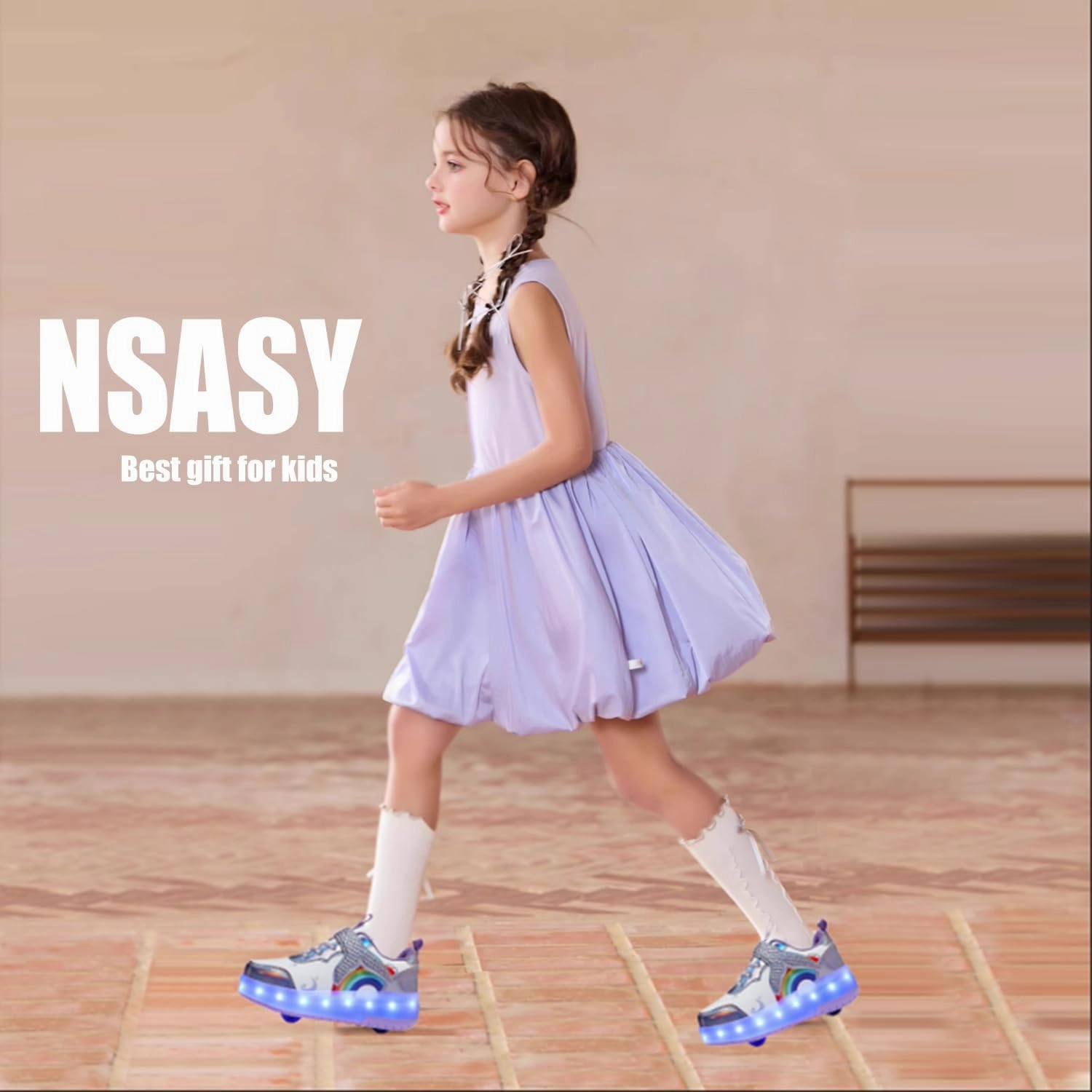 Nsasy Girls Boys Roller Shoes with LED Light Up Wheels Sneakers Kids Roller Skates Shoes for Kids for Children