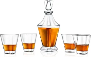 Nutrichef Whiskey Decanter Set, 850ml Decanter with Stopper, 300ml 4 Whiskey Glasses, Easy to Clean, Enhances Flavor, BPA-Free, Luxury Gift For Men, Elegant Design for House Warming Gifts New Home