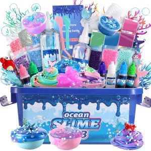 Ocean Slime Kit for Boy and Girls,Non Sticky,Super Soft Sludge Toy,Birthday Gifts for Kids 4-12,Soft Shiny Metal Clay Toy Girls & Boys